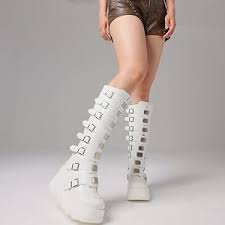 White Buckle-Stride Platform Boots